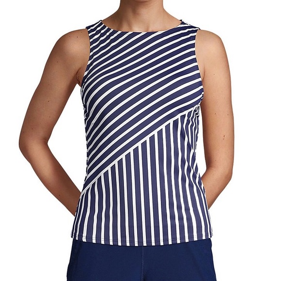 Lands' End Other - LAND'S END Navy/WHT Stripe High Neck Modest/Full Coverage Tankini Swim Top 16DD